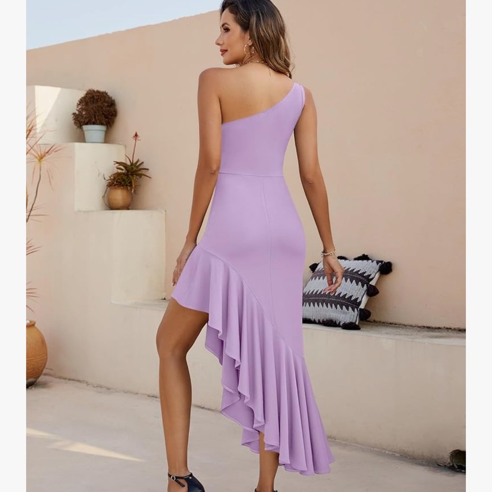 One Shoulder ruffle Dresses Asymmetric Ruffle Bodycon  Purple Dress